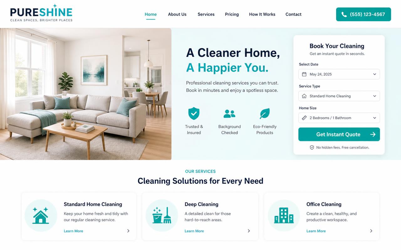 PureShine concept homepage design